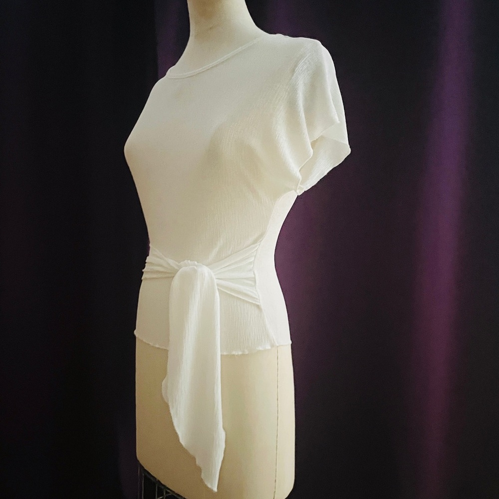 Zara Stretchy Waist Bow Tie Front or Back Top Blouse S Off White - Picture 6 of 9